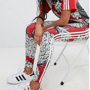 Adidas Women's Red and White Skinny Pants